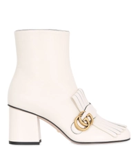 Gucci White Marmont Fringed Leather Ankle Boots