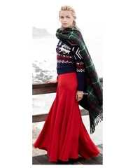 Ralph Lauren Red Silk Satin Full Length Drawstring Maxi Skirt