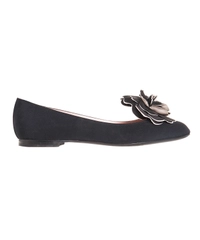 Chanel Black Satin Camellia Ballet Flats