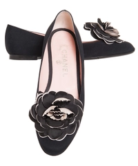 Chanel Black Satin Camellia Ballet Flats