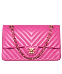 Chanel Pink Quilted Chevron Leather Classic Medium Double Flap Bag