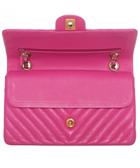 Chanel Pink Quilted Chevron Leather Classic Medium Double Flap Bag