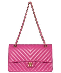 Chanel Pink Quilted Chevron Leather Classic Medium Double Flap Bag