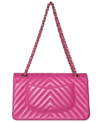 Chanel Pink Quilted Chevron Leather Classic Medium Double Flap Bag