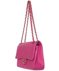 Chanel Pink Quilted Chevron Leather Classic Medium Double Flap Bag