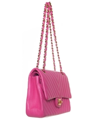 Chanel Pink Quilted Chevron Leather Classic Medium Double Flap Bag