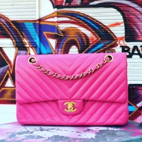 Chanel Pink Quilted Chevron Leather Classic Medium Double Flap Bag