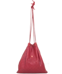 Chanel Vintage Red Leather Drawstring Bag