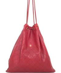 Chanel Vintage Red Leather Drawstring Bag