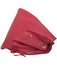 Chanel Vintage Red Leather Drawstring Bag