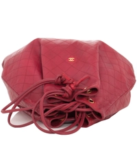 Chanel Vintage Red Leather Drawstring Bag
