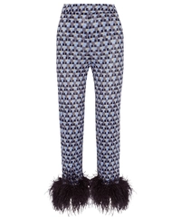 Prada Feather-Trimmed Printed Crepe De Chine Straight-Leg Pants