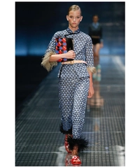 Prada Feather-Trimmed Printed Crepe De Chine Straight-Leg Pants