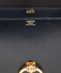 Vintage Hermès Schoudertas in Donkerblauw Hagedissenleer 1982