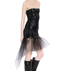 SS16 Saint Laurent Runway Black Sequined Mini Tube Dress