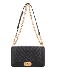 Chanel Black Chevron Quilted Medium Boy Bag