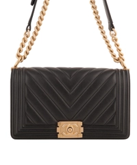 Chanel Black Chevron Quilted Medium Boy Bag
