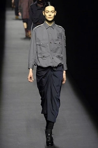 Fall 2007 Dries Van Noten Runway Black Wool Draped Skirt