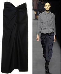 Fall 2007 Dries Van Noten Runway Black Wool Draped Skirt