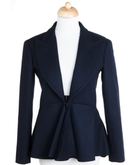 Celine Navy Blue Wool Peplum Blazer Jacket