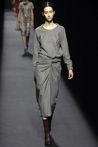 Fall 2007 Dries Van Noten Runway Grey Wool Draped Skirt