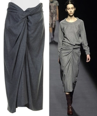 Fall 2007 Dries Van Noten Runway Grey Wool Draped Skirt