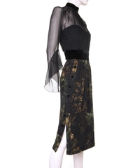 Gucci Black Green Silk Floral Dress