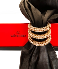 Valentino Black Leather Belt Crystal Embellischment