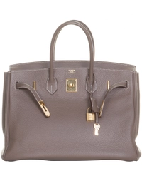 Hermès Birkin 35 Taurillon Clemence Doublure Chevre Etain