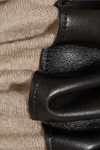 Maison Margiela Leather-detailed Taupe Wool Cardigan