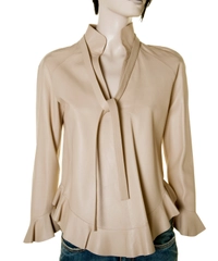Gucci Beige Leather Longsleeves Peplum Top