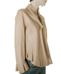 Gucci Beige Leather Longsleeves Peplum Top