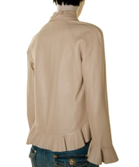 Gucci Beige Leather Longsleeves Peplum Top