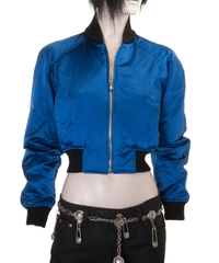 Dolce & Gabbana Blue Silk Bomber Jacket