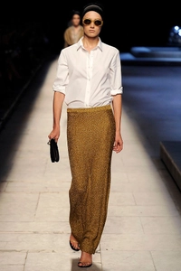 SS 2009 Dries Van Noten Runway Gold Lurex Stretch Knit Maxi Skirt