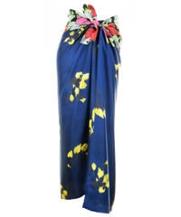 SS 2008 Dries Van Noten Blue Printed Satin-Twill Wrap Midi Skirt