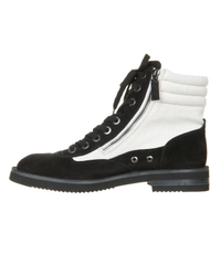 Chanel 15c Suede Canvas Cruise Cc Lace Up Short Combat Boots