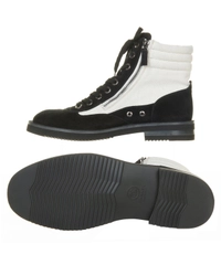 Chanel 15c Suede Canvas Cruise Cc Lace Up Short Combat Boots