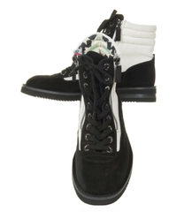 Chanel 15c Suede Canvas Cruise Cc Lace Up Short Combat Boots