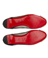 Christian Louboutin Black Patent Leather and Embroidered Mesh Spike Ballet Flats