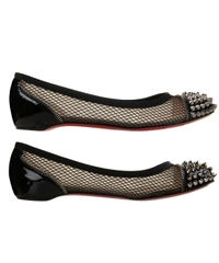 Christian Louboutin Black Patent Leather and Embroidered Mesh Spike Ballet Flats