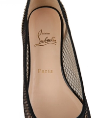 Christian Louboutin Black Patent Leather and Embroidered Mesh Spike Ballet Flats