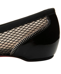 Christian Louboutin Black Patent Leather and Embroidered Mesh Spike Ballet Flats