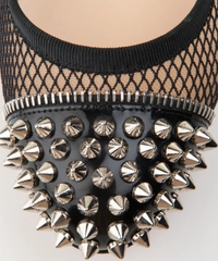 Christian Louboutin Black Patent Leather and Embroidered Mesh Spike Ballet Flats