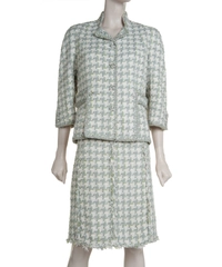 Chanel Groen/grijs Mantelpakje met Rok