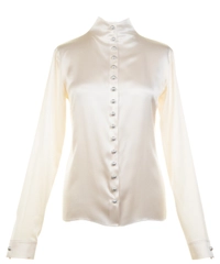 Chanel Off-White Silk Blouse Pearl Buttons