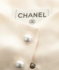 Chanel Off-White Silk Blouse Pearl Buttons
