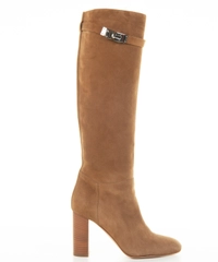 Hermès Suede 'Story' Knee-High Boots - Kelly Buckle