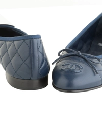 Chanel Blue Quilted Leather CC Bow Ballet Flats