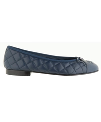 Chanel Blue Quilted Leather CC Bow Ballet Flats